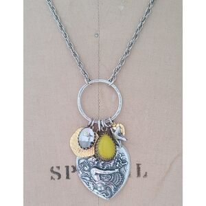 Large Charm Ring Necklace With Vintage Charms And Mermaid Heart